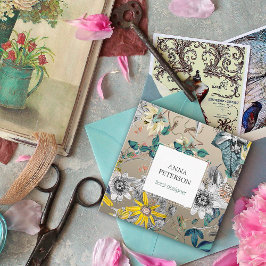 Elegant Passion Flowers op Silver Grey Vierkante Visitekaartje