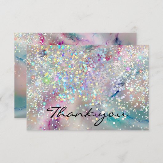 Elegant pasta-alcohol Ink Holographic Glitter Bedankkaart (Voorkant / Achterkant)