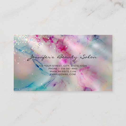 Elegant pasta-alcohol Ink Holographic Glitter Visitekaartje (Achterkant)