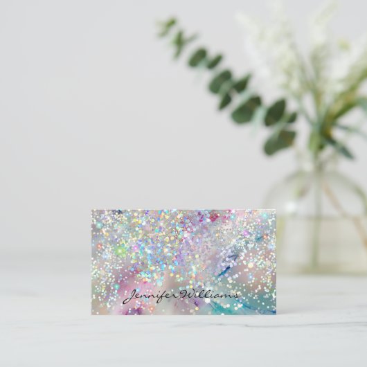 Elegant pasta-alcohol Ink Holographic Glitter Visitekaartje (Staand voorkant)