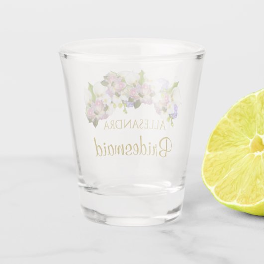 Elegant pasta Floral Bridesmaid Wedding Favor Shot Glas (Achterkant)