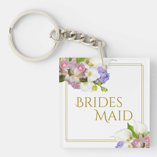 Elegant pasta Floral Bridesmaid Wedding Favor Sleutelhanger (Voorkant)