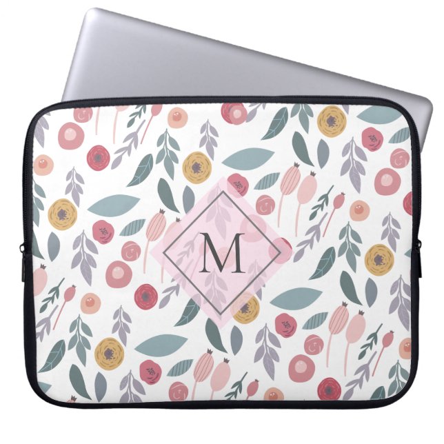 Elegant pasta Floral Pattern Monogram Laptop Sleeve (Voorkant)