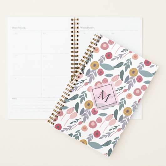 Elegant pasta Floral Pattern Monogram Planner (Display)