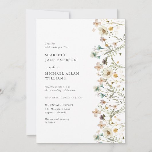 Elegant pasta Floral Wedding Kaart (Voorkant)