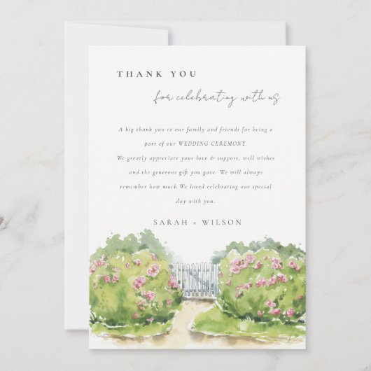 Elegant pasta Waterverf Cottage Garden Wedding Bedankkaart (Voorkant)