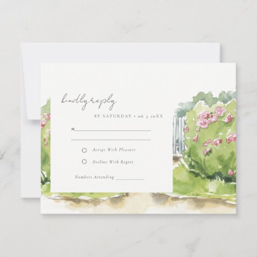 Elegant pasta Waterverf Cottage Garden Wedding RSVP Kaartje (Voorkant)