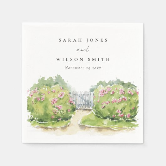 Elegant pasta Waterverf Cottage Garden Wedding Servet (Voorkant)