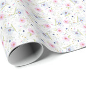 Elegant pastblauw en roze bloemen cadeaupapier (Rol Hoek)