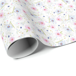 Elegant pastblauw en roze bloemen cadeaupapier