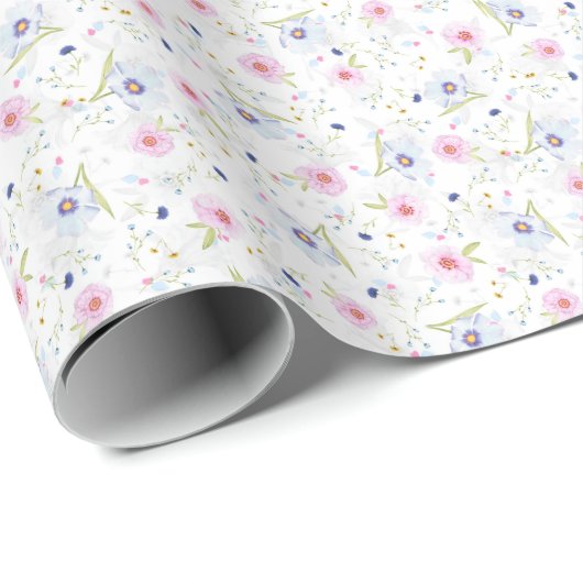 Elegant pastblauw en roze bloemen cadeaupapier (Rol Hoek)