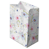 Elegant pastblauw en roze bloemen medium cadeauzakje (Achterkant Gekanteld)