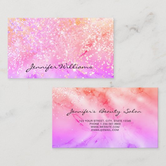 Elegant pastel Alcohol Ink Holographic Glitter Bus Visitekaartje (Voorkant / Achterkant)