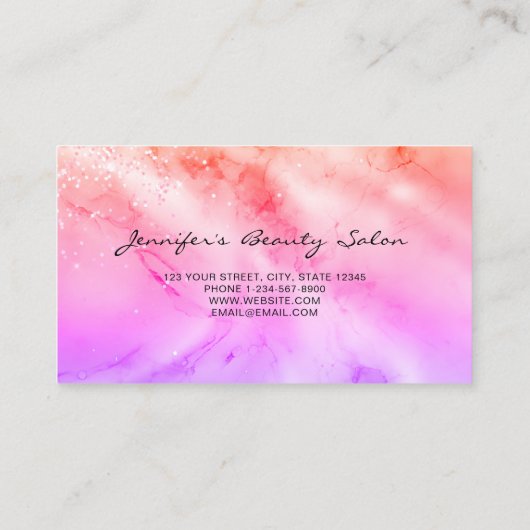 Elegant pastel Alcohol Ink Holographic Glitter Bus Visitekaartje (Achterkant)