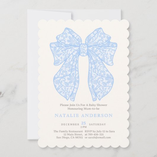 Elegant Pastel Baby Blue Lace Coquette Baby shower Kaart (Voorkant)