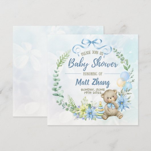 Elegant Pastel Blauw en wit Baby shower Kaart (Voorkant / Achterkant)