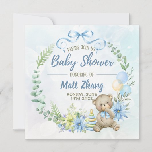 Elegant Pastel Blauw en wit Baby shower Kaart (Voorkant)