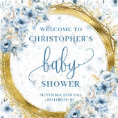 Elegant Pastel Blauw Goud Bloemen Baby shower Bann Wandkleed