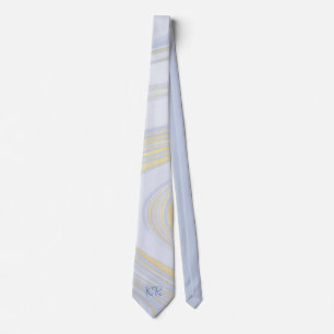 Elegant Pastel Blauw Goud Marmer Patroon Initialen Stropdas