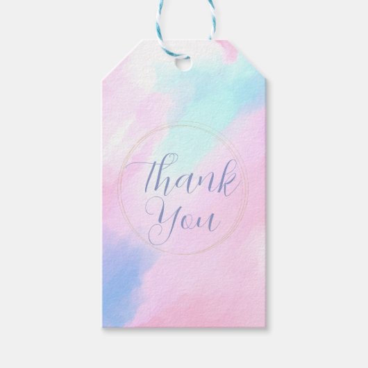 Elegant Pastel Blauw Roze Waterverf Schilderen Cadeaulabel (Voorkant)
