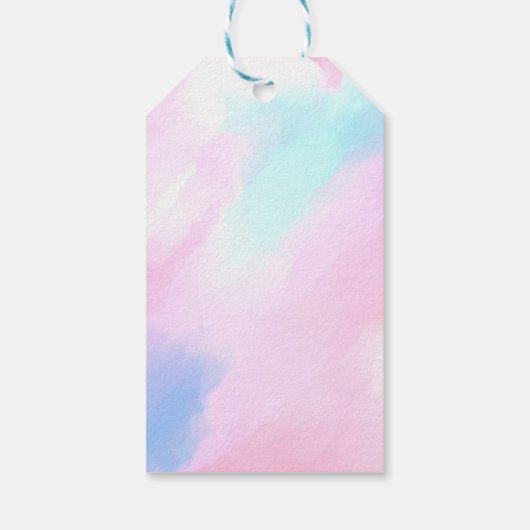 Elegant Pastel Blauw Roze Waterverf Schilderen Cadeaulabel (Achterkant)