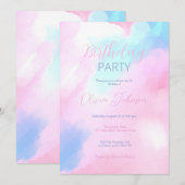 Elegant Pastel Blauw Roze Waterverf Schilderen Kaart (Voorkant / Achterkant)