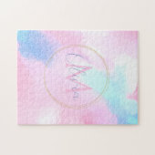 Elegant Pastel Blauw Roze Waterverf Schilderen Legpuzzel (Horizontaal)