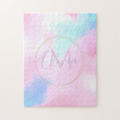 Elegant Pastel Blauw Roze Waterverf Schilderen Legpuzzel (Verticaal)