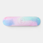 Elegant Pastel Blauw Roze Waterverf Schilderen Persoonlijk Skateboard (Horizontaal)