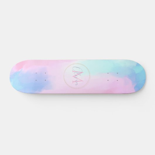 Elegant Pastel Blauw Roze Waterverf Schilderen Persoonlijk Skateboard (Horizontaal)