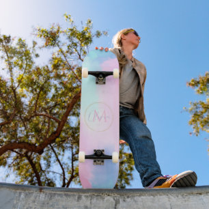 Elegant Pastel Blauw Roze Waterverf Schilderen Persoonlijk Skateboard