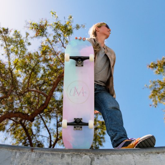 Elegant Pastel Blauw Roze Waterverf Schilderen Persoonlijk Skateboard (Buiten 1)