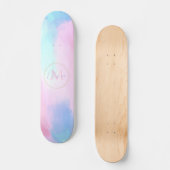 Elegant Pastel Blauw Roze Waterverf Schilderen Persoonlijk Skateboard (Voorkant)