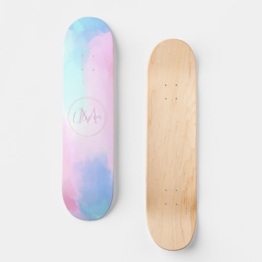 Elegant Pastel Blauw Roze Waterverf Schilderen Persoonlijk Skateboard (Voorkant)