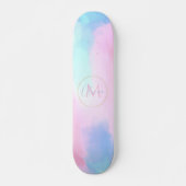 Elegant Pastel Blauw Roze Waterverf Schilderen Persoonlijk Skateboard (Voorkant)