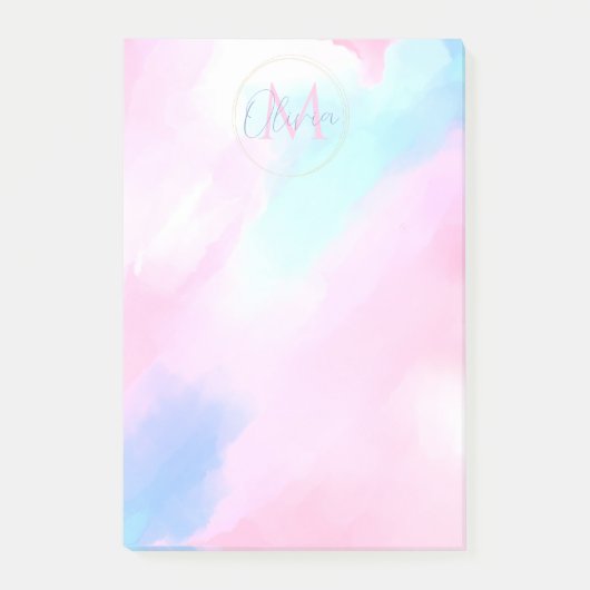 Elegant Pastel Blauw Roze Waterverf Schilderen Post-it® Notes (Voorkant)
