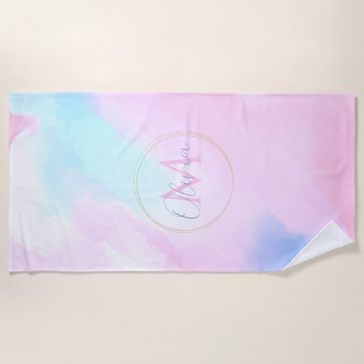 Elegant Pastel Blauw Roze Waterverf Schilderen Strandlaken (Voorkant)