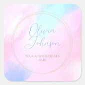 Elegant Pastel Blauw Roze Waterverf Schilderen Vierkante Sticker (Voorkant)