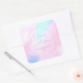 Elegant Pastel Blauw Roze Waterverf Schilderen Vierkante Sticker (Envelop)