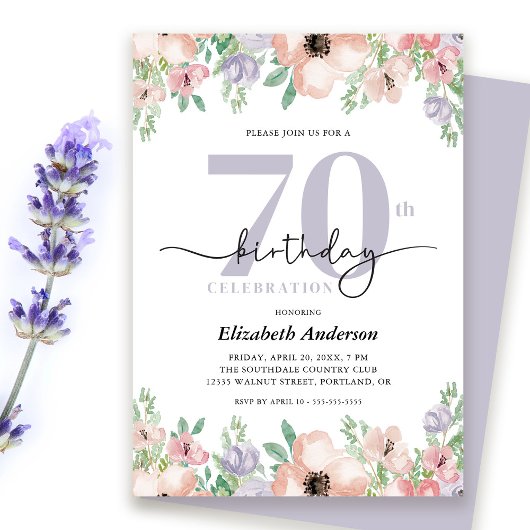 Elegant Pastel Bloem 70e Verjaardagsfeest Kaart