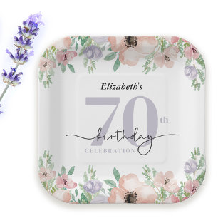 Elegant Pastel Bloem 70e Verjaardagsfeest Papieren Bordje
