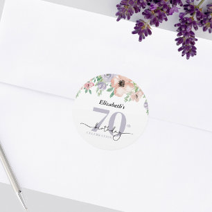 Elegant Pastel Bloem 70e Verjaardagsfeest Ronde Sticker