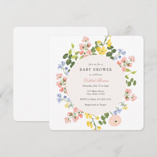 Elegant pastel Bloemen Baby shower Uitnodiging (Voorkant / Achterkant)