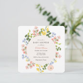Elegant pastel Bloemen Baby shower Uitnodiging (Staand voorkant)