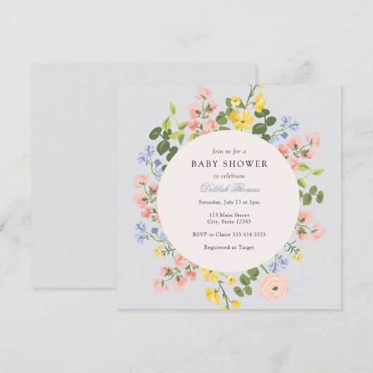 Elegant pastel Bloemen Baby shower Uitnodiging (Voorkant / Achterkant)