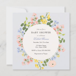 Elegant pastel Bloemen Baby shower Uitnodiging
