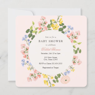 Elegant pastel Bloemen Baby shower Uitnodiging