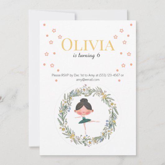 Elegant pastel bloemenballet verjaardagsontwerp kaart (Achterkant)