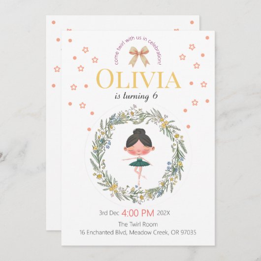 Elegant pastel bloemenballet verjaardagsontwerp kaart (Voorkant / Achterkant)