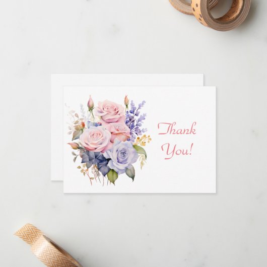 Elegant pastel bloemenboeket dank u Flat Notitiekaartje (Voorkant / Achterkant in situ)